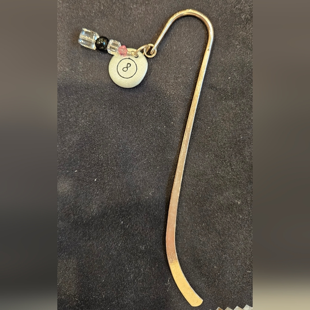 Silver Bookmark with Beaded 8 Ball Charm